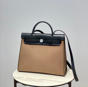 Hermes H082835CKAC Herbag Zip 31 Bag in Black Hunter Leather and Canvas H60031 - Default Title - View 1