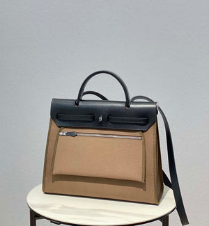 Hermes H082835CKAC Herbag Zip 31 Bag in Black Hunter Leather and Canvas H60031 - Default Title - View 2