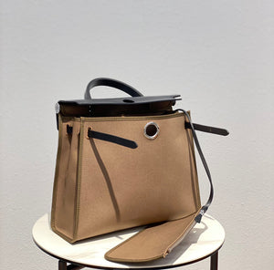 Hermes H082835CKAC Herbag Zip 31 Bag in Black Hunter Leather and Canvas H60031 - Default Title - View 4