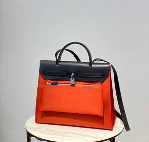 Hermes H082835CKAC Herbag Zip 31 Bag in Black Hunter Leather and Canvas H60033 - Default Title - View 2