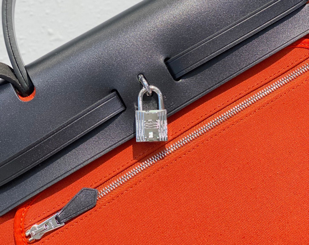 Hermes H082835CKAC Herbag Zip 31 Bag in Black Hunter Leather and Canvas H60033