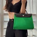Hermes H082835CKAC Herbag Zip 31 Bag in Black Hunter Leather and Canvas H60034 - Default Title - View 1