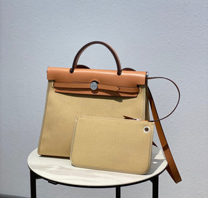 Hermes H082835CKAC Herbag Zip 31 Bag in Black Hunter Leather and Canvas H60035 - Default Title - View 3