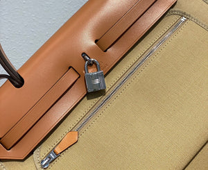 Hermes H082835CKAC Herbag Zip 31 Bag in Black Hunter Leather and Canvas H60035 - Default Title - View 5