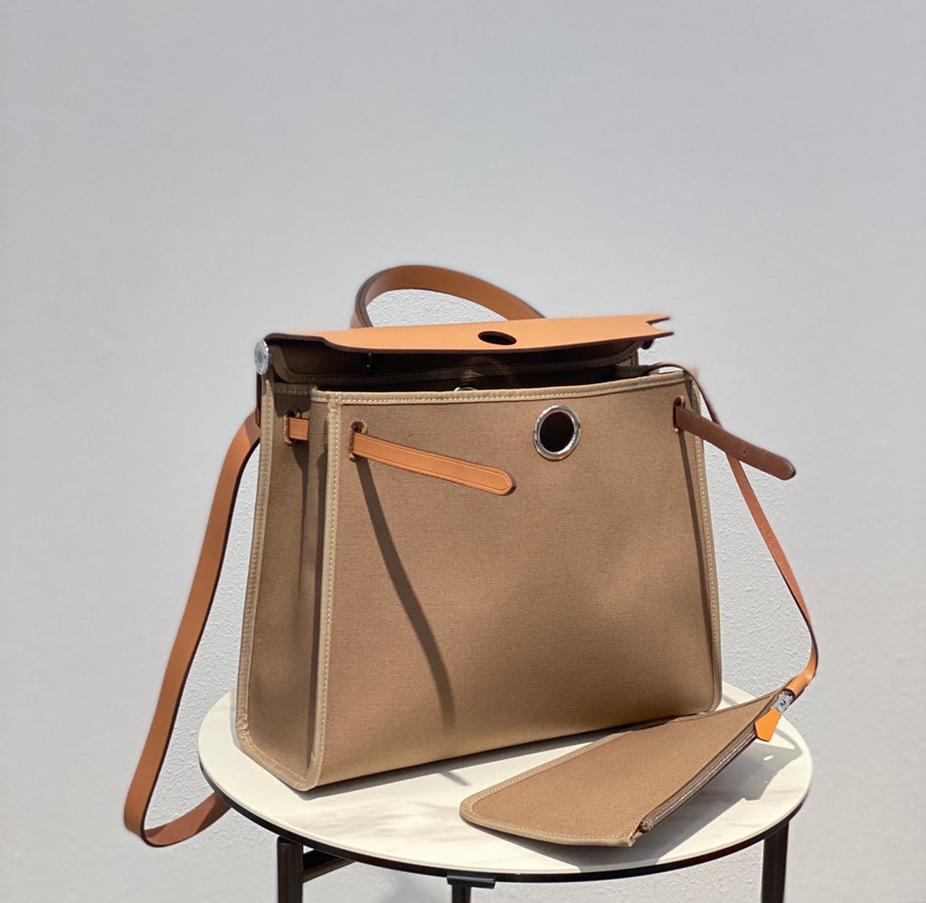 Hermes H082835CKAC Herbag Zip 31 Bag in Black Hunter Leather and Canvas H60036