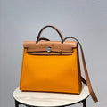 Hermes H082835CKAC Herbag Zip 31 Bag in Black Hunter Leather and Canvas H60037 - Default Title - View 1