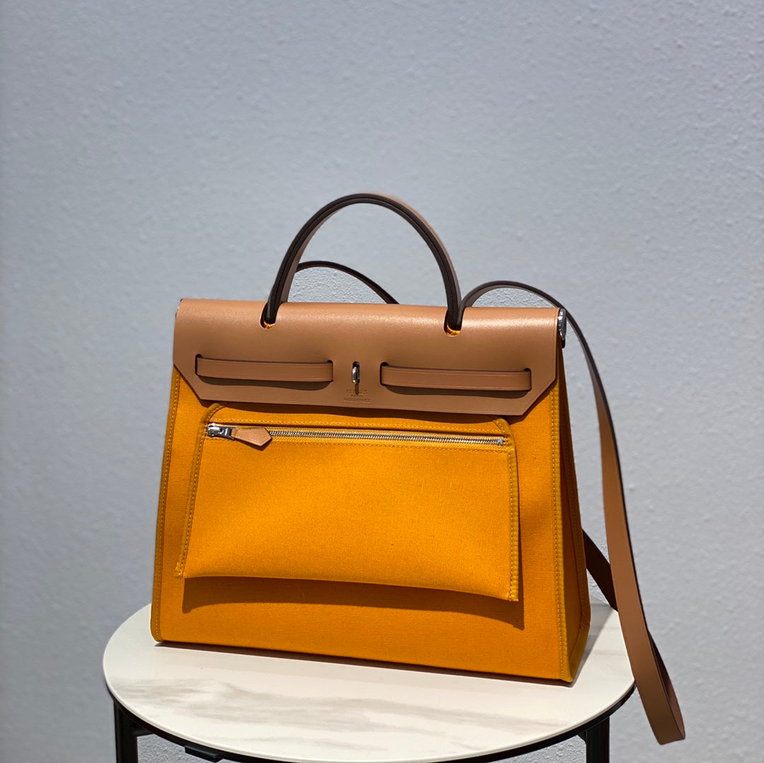 Hermes H082835CKAC Herbag Zip 31 Bag in Black Hunter Leather and Canvas H60037 - Default Title - View 2