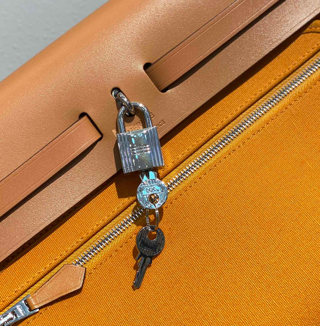 Hermes H082835CKAC Herbag Zip 31 Bag in Black Hunter Leather and Canvas H60037