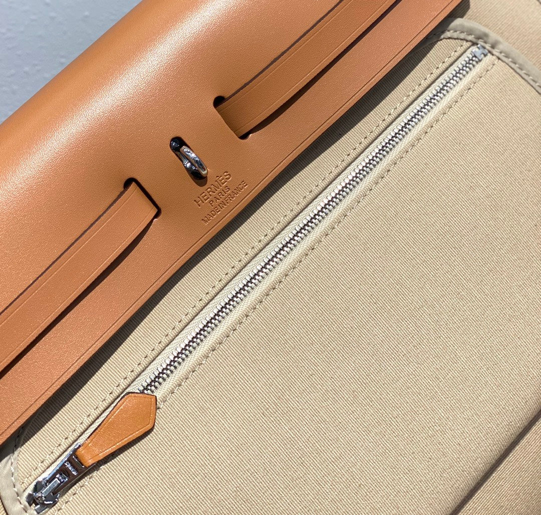 Hermes H082835CKAC Herbag Zip 31 Bag in Black Hunter Leather and Canvas H60038 - Default Title - View 5