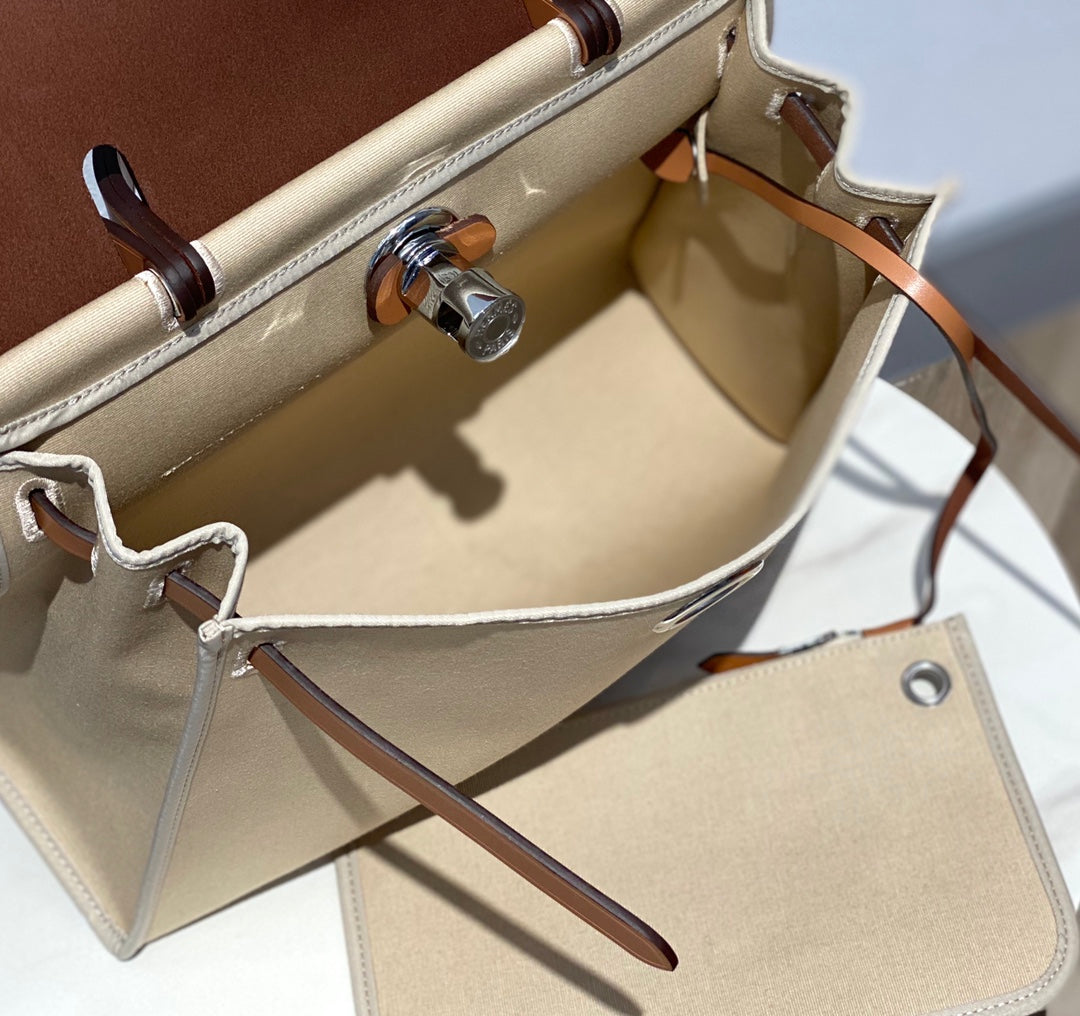 Hermes H082835CKAC Herbag Zip 31 Bag in Black Hunter Leather and Canvas H60038 - Default Title - View 9