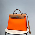 Hermes H082835CKAC Herbag Zip 31 Bag in Black Hunter Leather and Canvas H60039 - Default Title - View 1