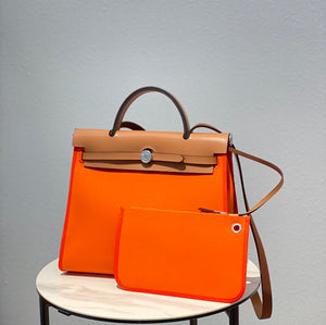 Hermes H082835CKAC Herbag Zip 31 Bag in Black Hunter Leather and Canvas H60039 - Default Title - View 3