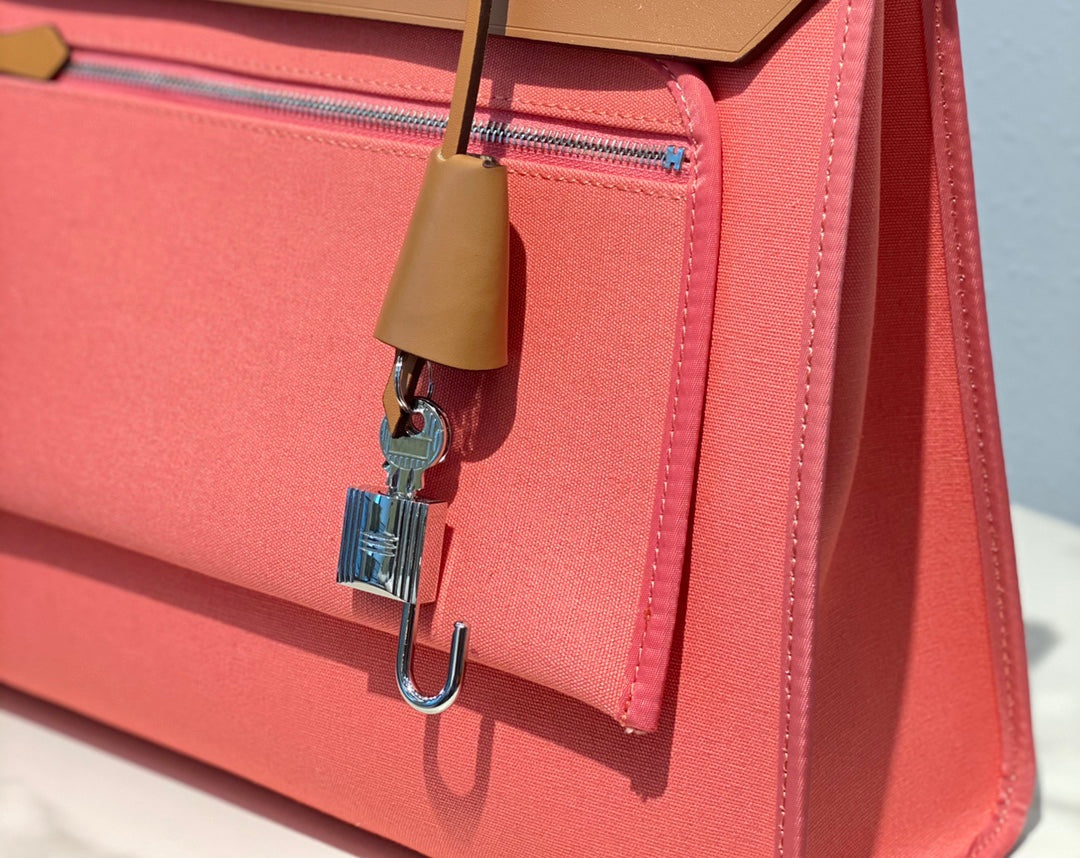 Hermes H082835CKAC Herbag Zip 31 Bag in Black Hunter Leather and Canvas H60041 - Default Title - View 8