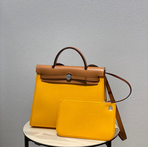 Hermes H082835CKAC Herbag Zip 31 Bag in Black Hunter Leather and Canvas H60042 - Default Title - View 3