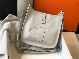 Hermes H083435 Evelyne III 29 Shoulder Bag Silver Hardware White Gray - Default Title - View 1