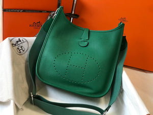 Hermes H083435 Evelyne III 29 Shoulder Bag Silver Hardware Green - Default Title - View 1