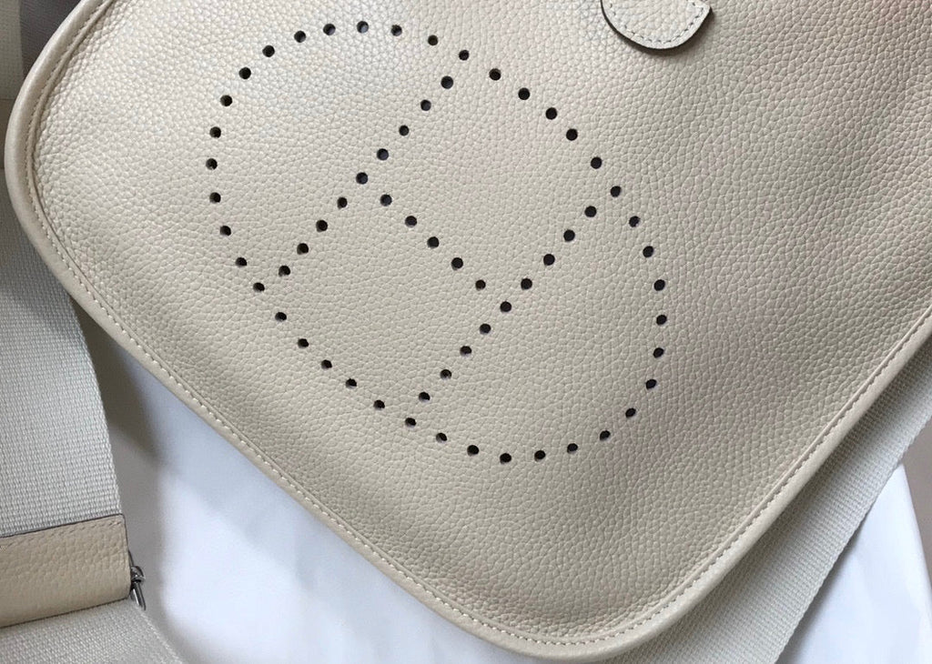 Hermes H083435 Evelyne III 29 Shoulder Bag Silver Hardware Beige