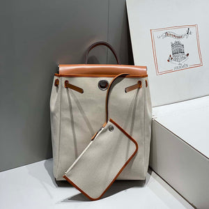 Hermes H084076CKAD A Dos Zip Retourne Herbag Backpack Toile Vache Hunter Ebene H60065 - Default Title - View 4