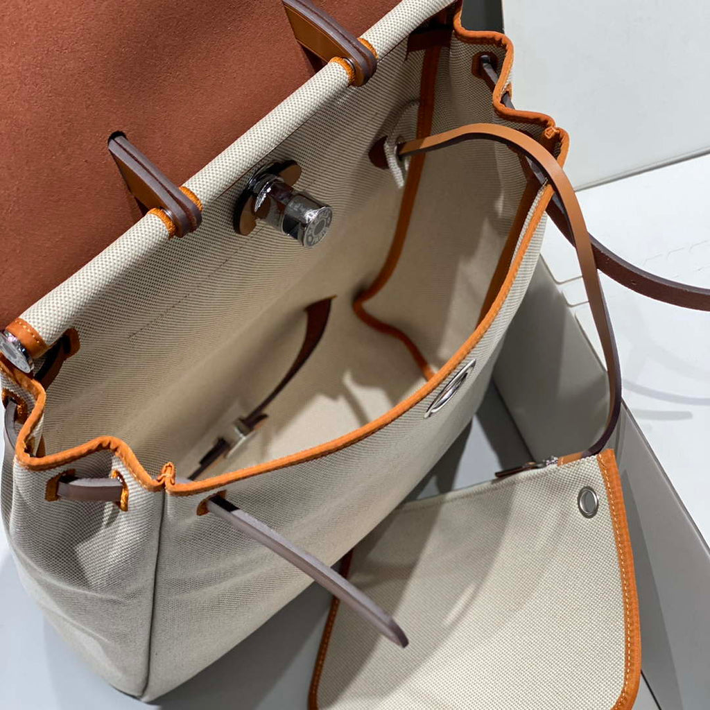 Hermes H084076CKAD A Dos Zip Retourne Herbag Backpack Toile Vache Hunter Ebene H60065
