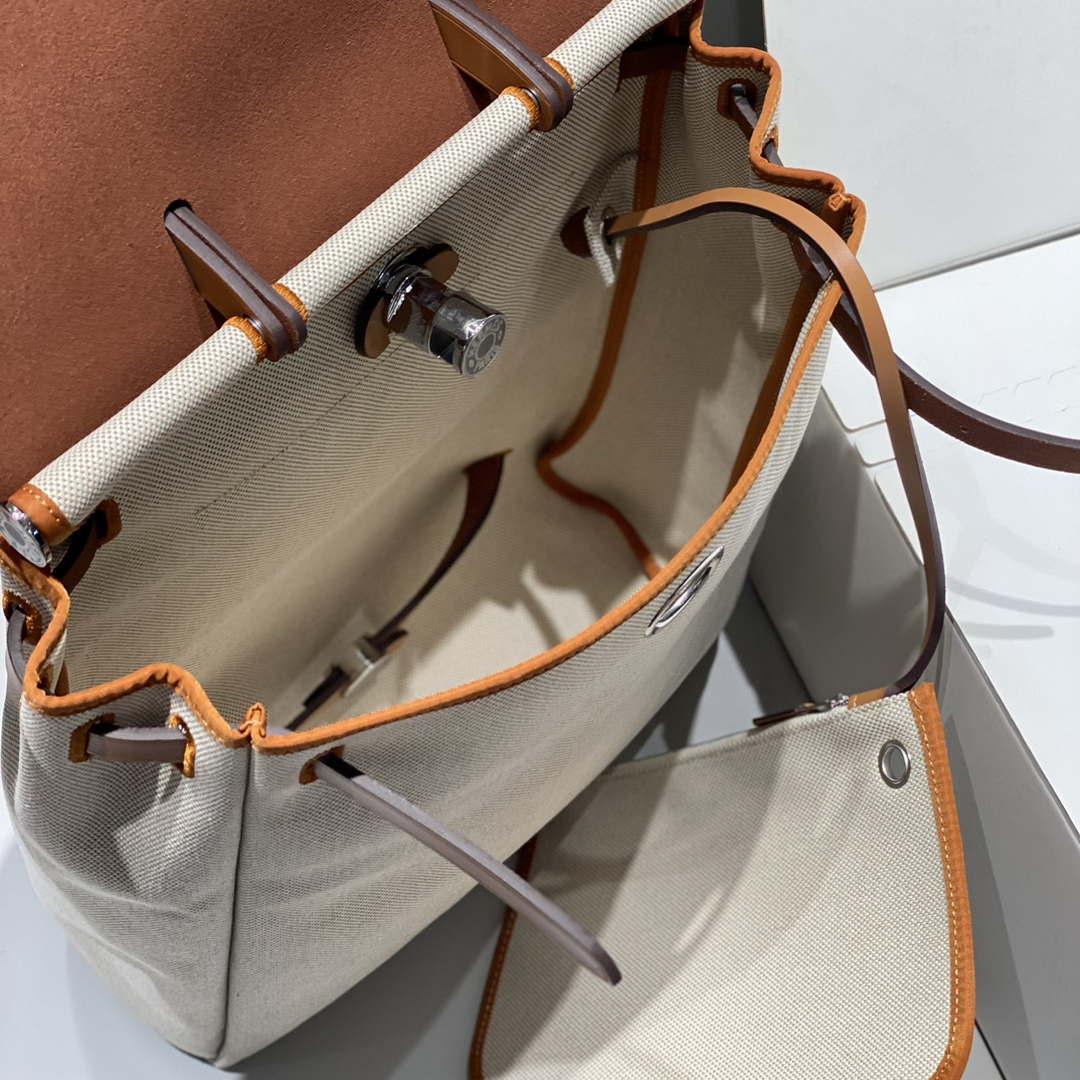 Hermes H084076CKAD A Dos Zip Retourne Herbag Backpack Toile Vache Hunter Ebene H60065 - Default Title - View 9