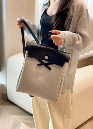 Hermes H084076CKAD A Dos Zip Retourne Herbag Backpack Toile Vache Hunter Ebene H60066 - Default Title - View 2