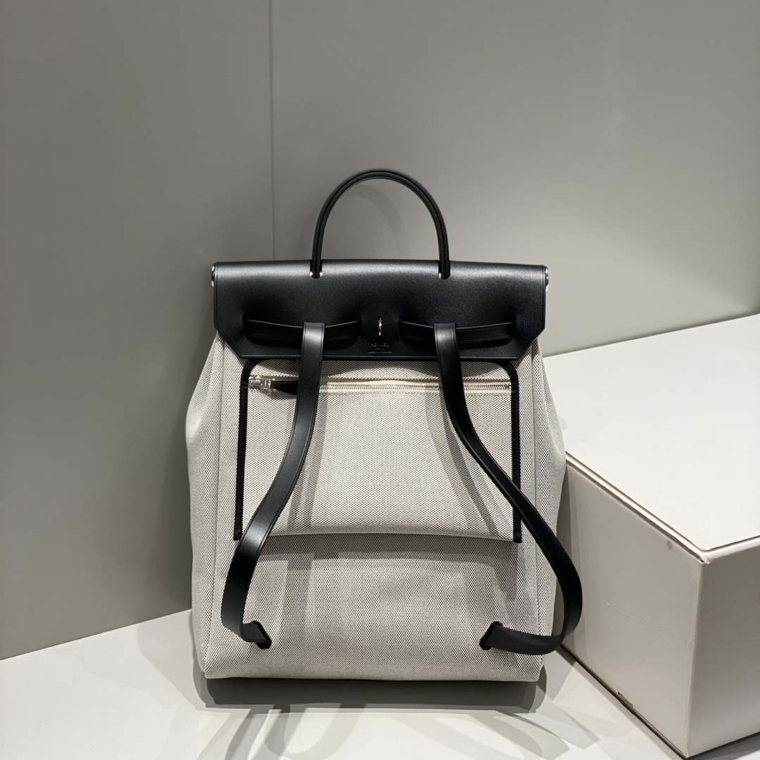 Hermes H084076CKAD A Dos Zip Retourne Herbag Backpack Toile Vache Hunter Ebene H60066 - Default Title - View 5