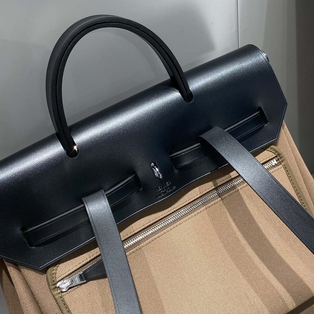 Hermes H084076CKAD A Dos Zip Retourne Herbag Backpack Toile Vache Hunter Ebene H60067 - Default Title - View 6