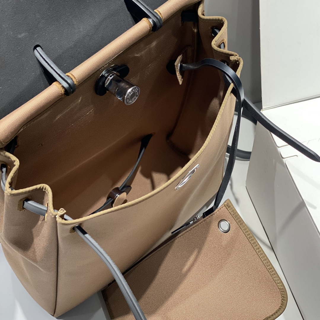 Hermes H084076CKAD A Dos Zip Retourne Herbag Backpack Toile Vache Hunter Ebene H60067 - Default Title - View 9