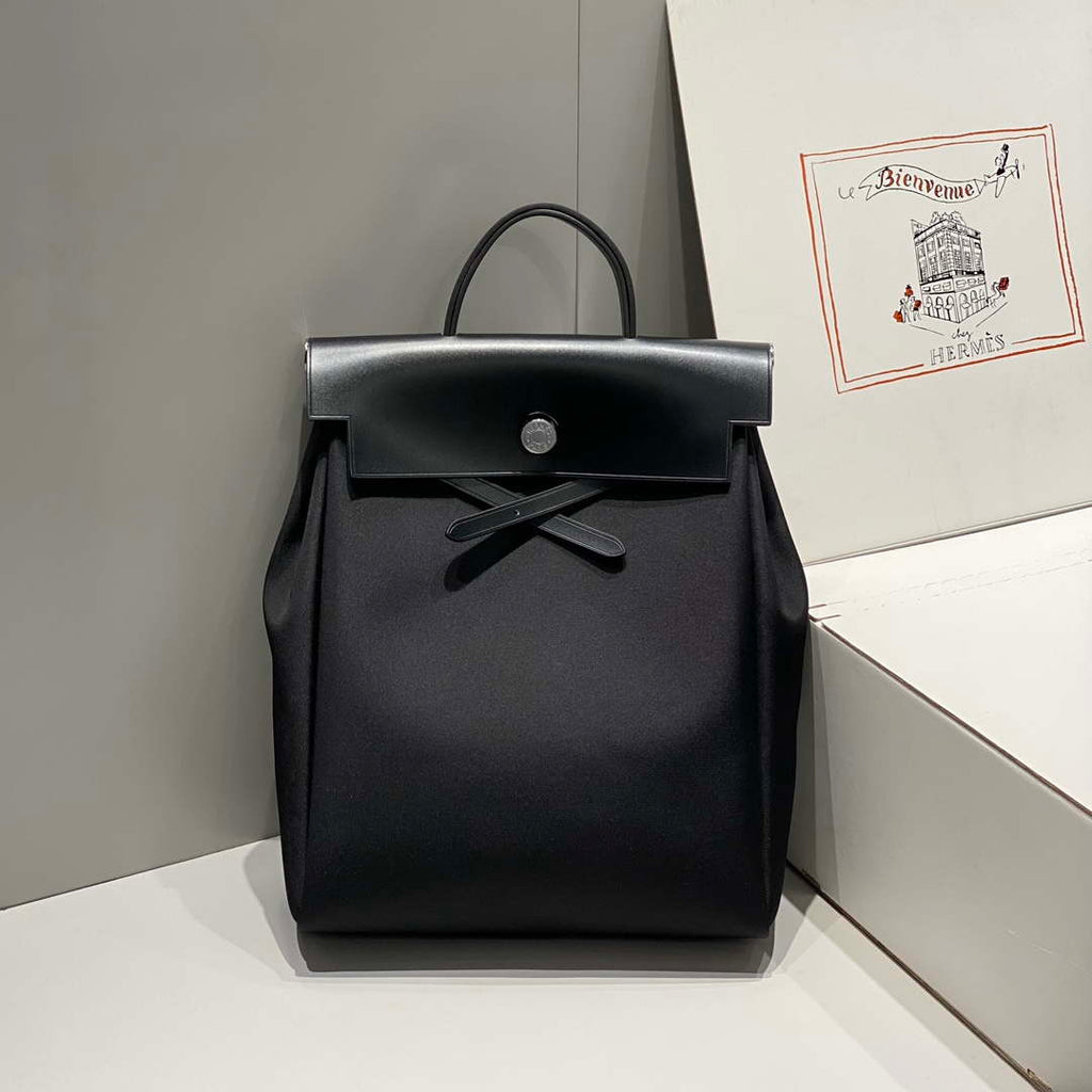 Hermes H084076CKAD A Dos Zip Retourne Herbag Backpack Toile Vache Hunter Ebene H60068