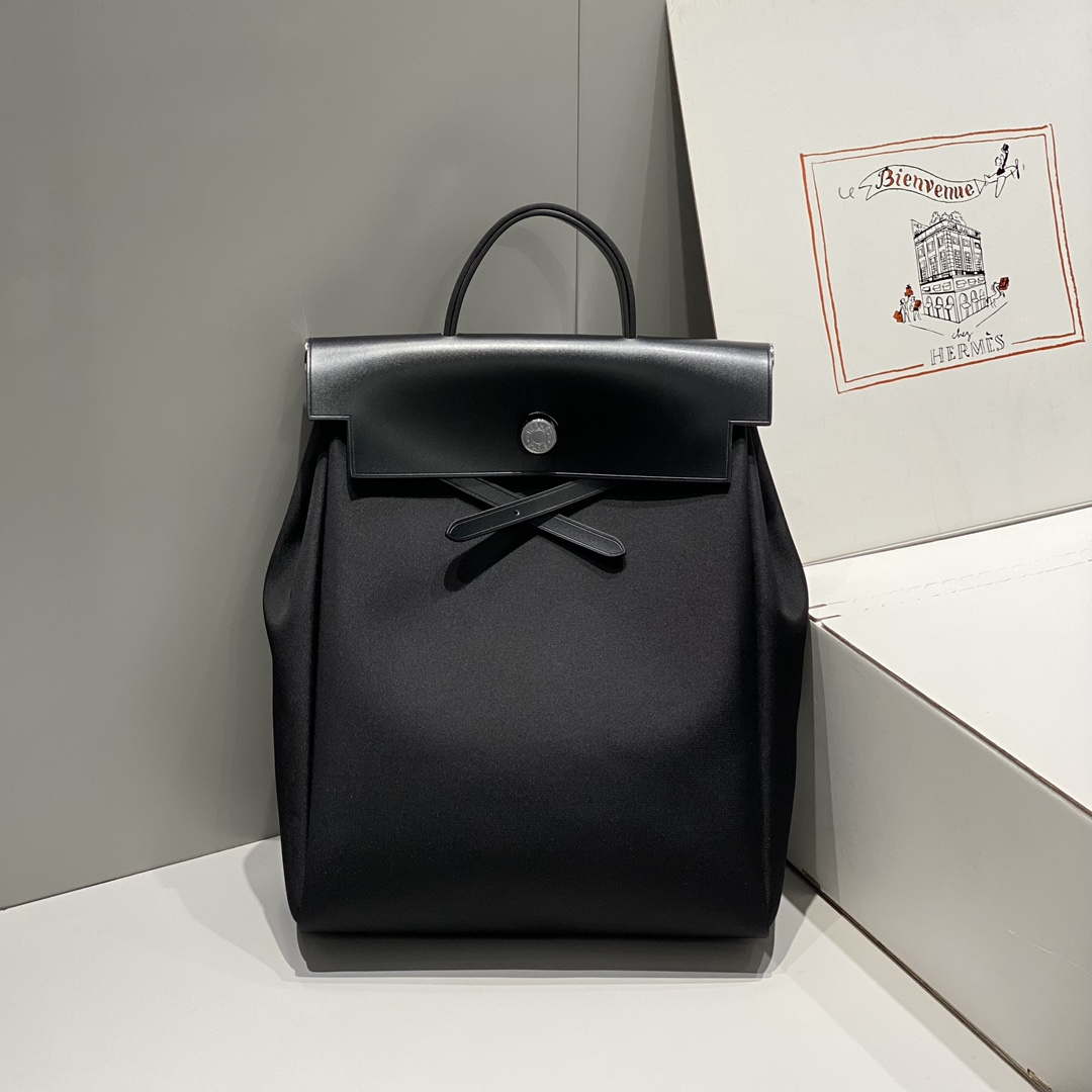 Hermes H084076CKAD A Dos Zip Retourne Herbag Backpack Toile Vache Hunter Ebene H60068