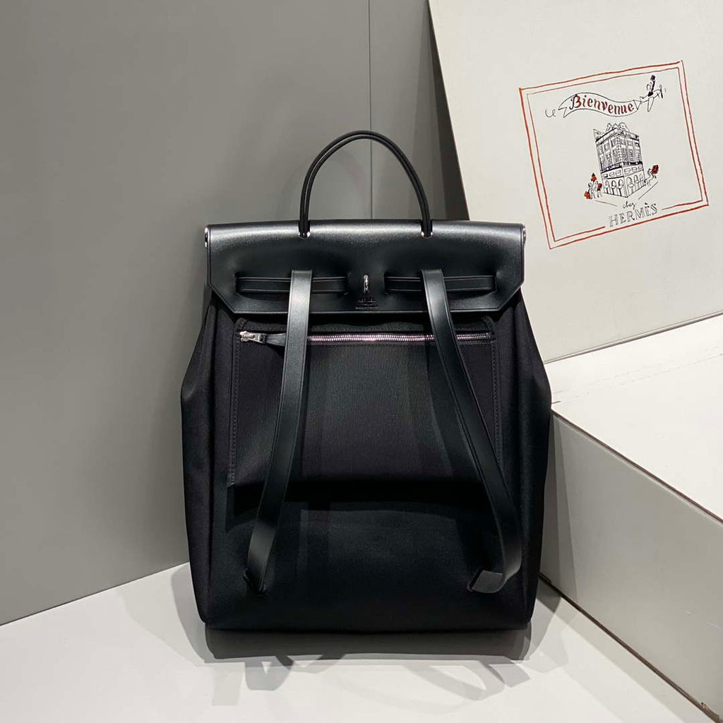 Hermes H084076CKAD A Dos Zip Retourne Herbag Backpack Toile Vache Hunter Ebene H60068