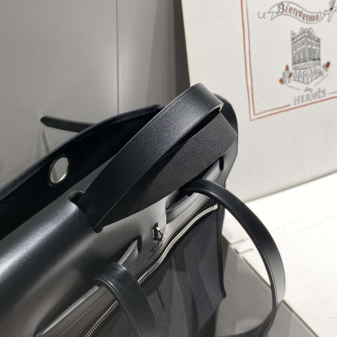Hermes H084076CKAD A Dos Zip Retourne Herbag Backpack Toile Vache Hunter Ebene H60068
