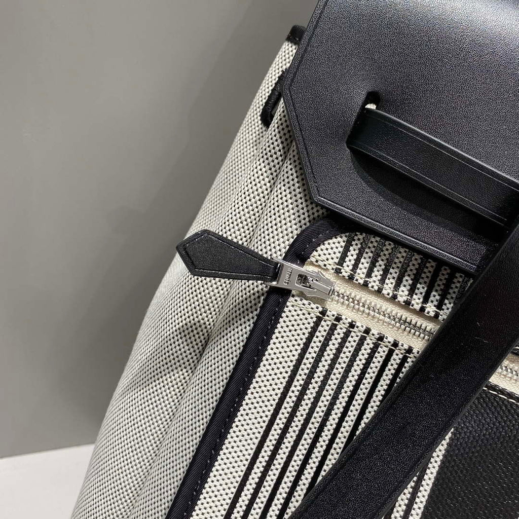 Hermes H084076CKAD A Dos Zip Retourne Herbag Backpack Toile Vache Hunter Ebene H60070
