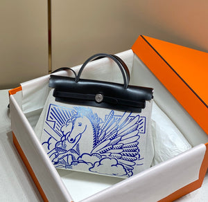 Hermes H084076CKAD Herbag Zip 31 Bag in Black Hunter Leather and Canvas H60045 - Default Title - View 1