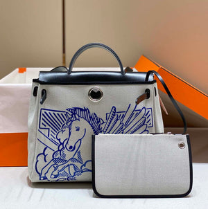 Hermes H084076CKAD Herbag Zip 31 Bag in Black Hunter Leather and Canvas H60045 - Default Title - View 3
