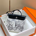 Hermes H084076CKAD Herbag Zip 31 Bag in Black Hunter Leather and Canvas H60046 - Default Title - View 1