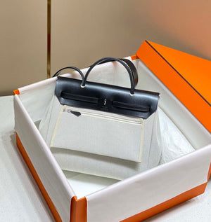Hermes H084076CKAD Herbag Zip 31 Bag in Black Hunter Leather and Canvas H60046 - Default Title - View 2