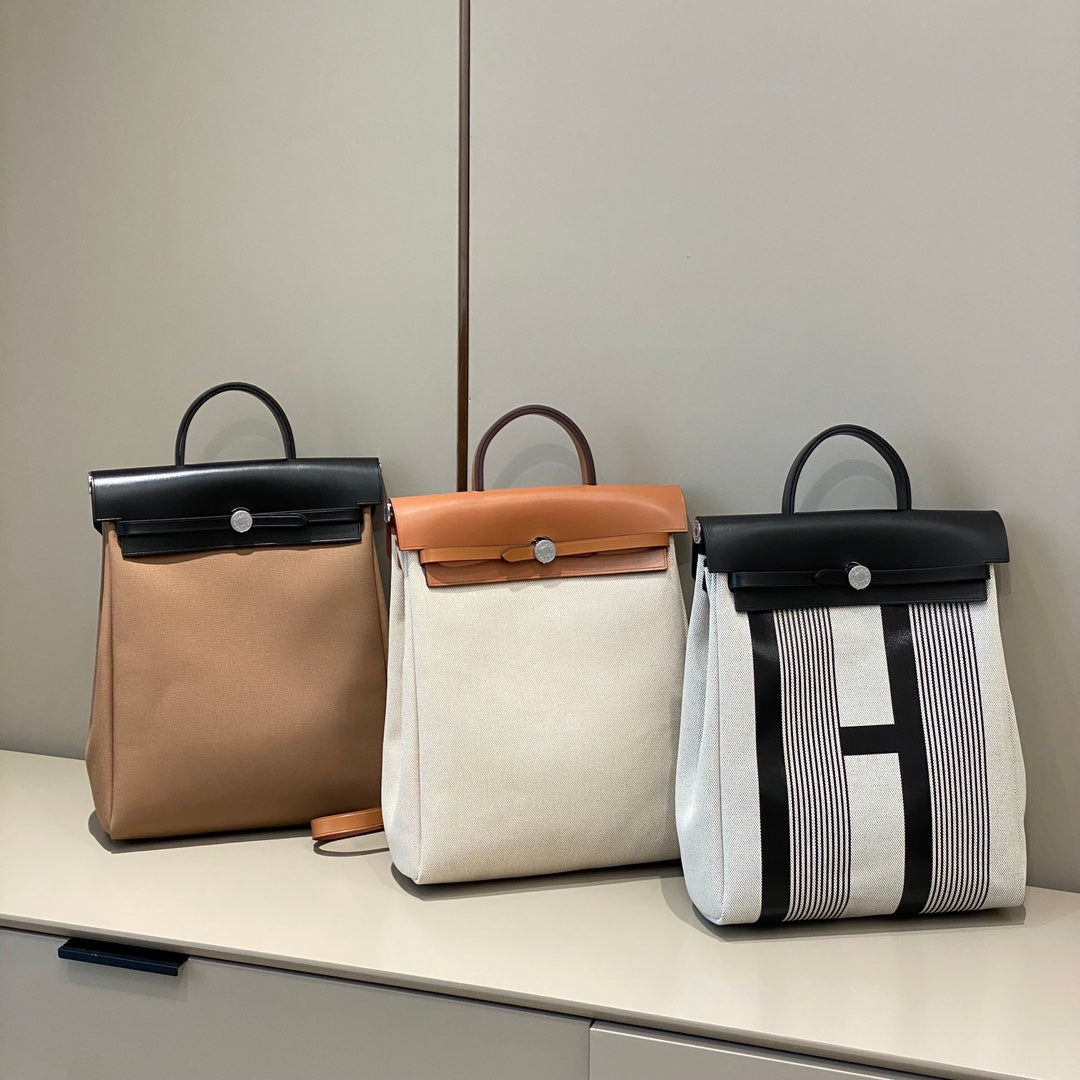 Hermes H084076CKAD Herbag Zip 31 Bag in Black Hunter Leather and Canvas H60047 - Default Title - View 10
