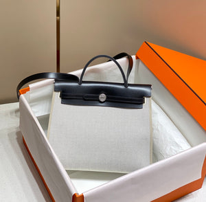 Hermes H084076CKAD Herbag Zip 31 Bag in Black Hunter Leather and Canvas H60048 - Default Title - View 1