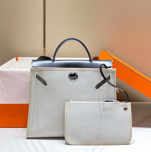 Hermes H084076CKAD Herbag Zip 31 Bag in Black Hunter Leather and Canvas H60048 - Default Title - View 3