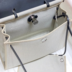 Hermes H084076CKAD Herbag Zip 31 Bag in Black Hunter Leather and Canvas H60048 - Default Title - View 9
