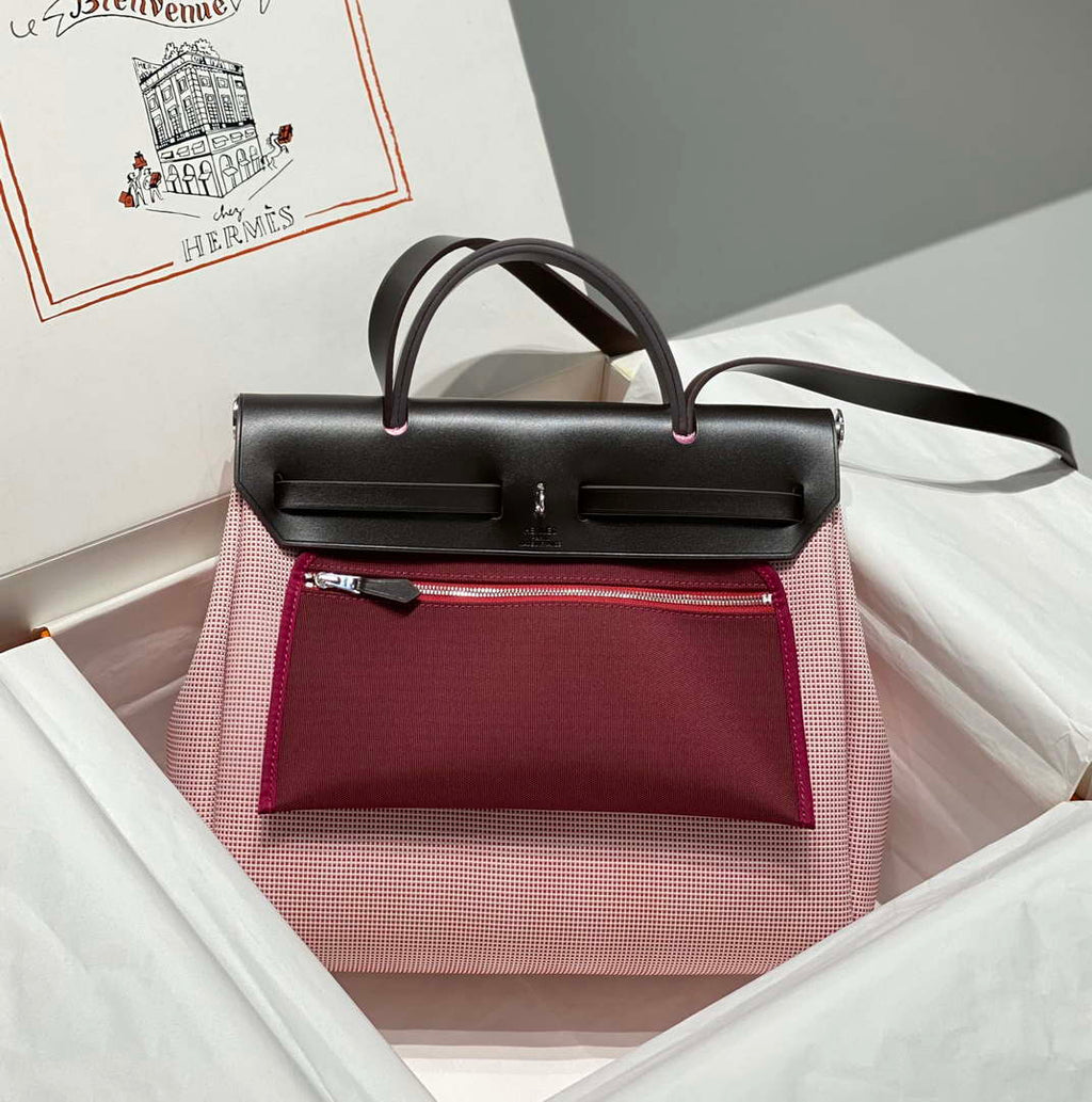 Hermes H084076CKAD Herbag Zip 31 Bag in Black Hunter Leather and Canvas H60056