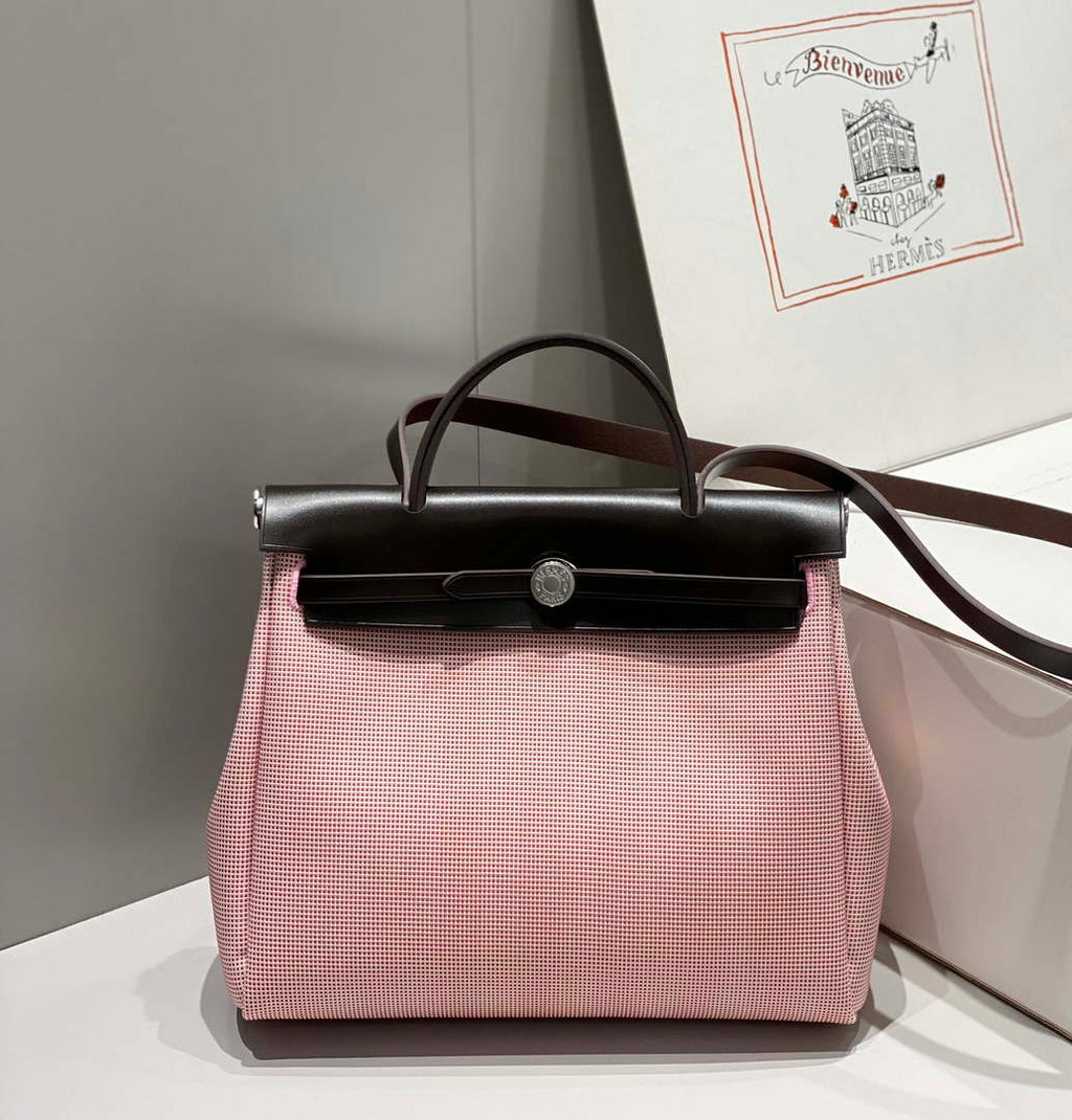 Hermes H084076CKAD Herbag Zip 31 Bag in Black Hunter Leather and Canvas H60056
