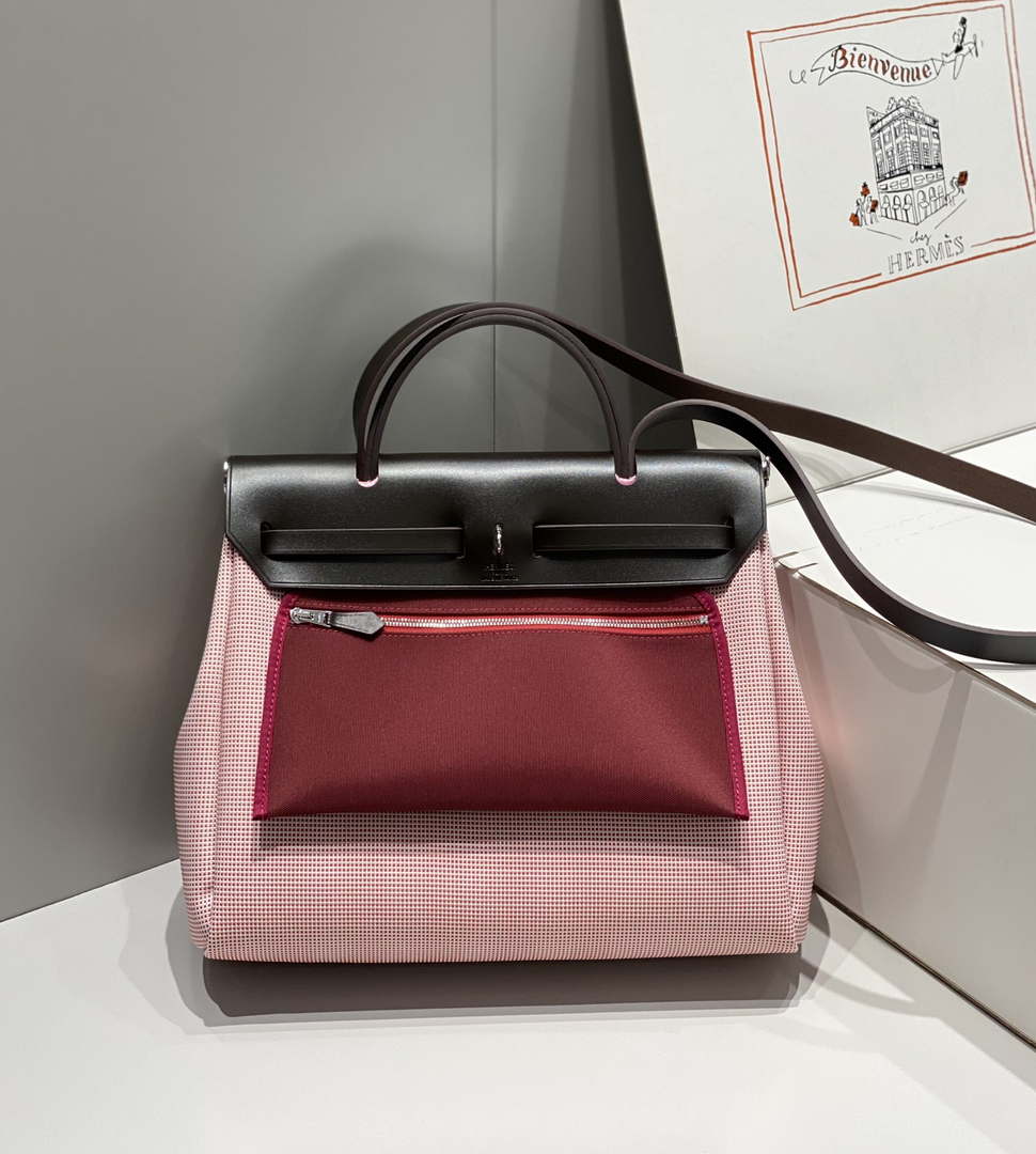 Hermes H084076CKAD Herbag Zip 31 Bag in Black Hunter Leather and Canvas H60056 - Default Title - View 4