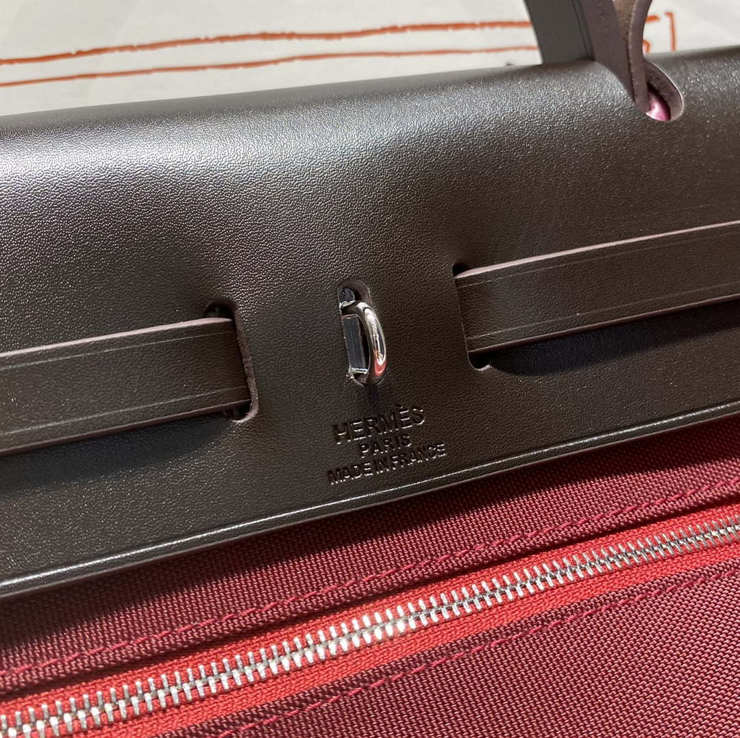 Hermes H084076CKAD Herbag Zip 31 Bag in Black Hunter Leather and Canvas H60056 - Default Title - View 5