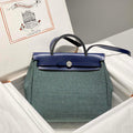Hermes H084076CKAD Herbag Zip 31 Bag in Black Hunter Leather and Canvas H60057 - Default Title - View 1