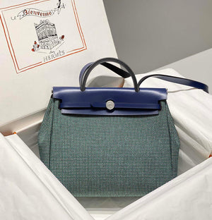 Hermes H084076CKAD Herbag Zip 31 Bag in Black Hunter Leather and Canvas H60057 - Default Title - View 1