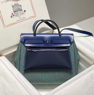 Hermes H084076CKAD Herbag Zip 31 Bag in Black Hunter Leather and Canvas H60057 - Default Title - View 2