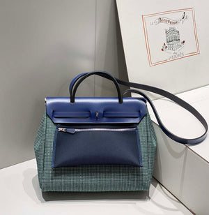 Hermes H084076CKAD Herbag Zip 31 Bag in Black Hunter Leather and Canvas H60057 - Default Title - View 4