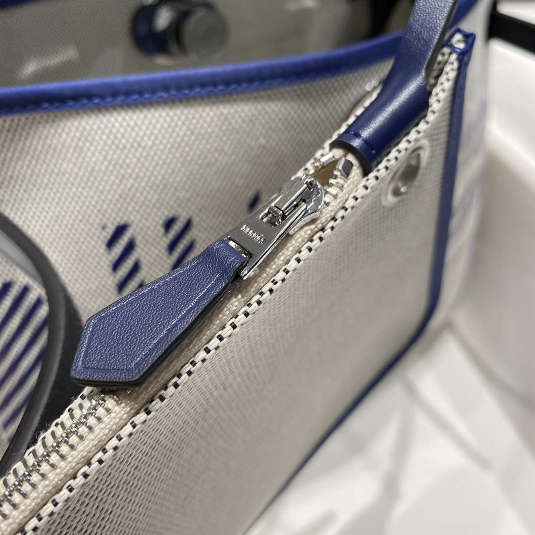 Hermes H084076CKAD Herbag Zip 31 Bag in Blue Hunter Leather and Canvas H60063 - Default Title - View 6